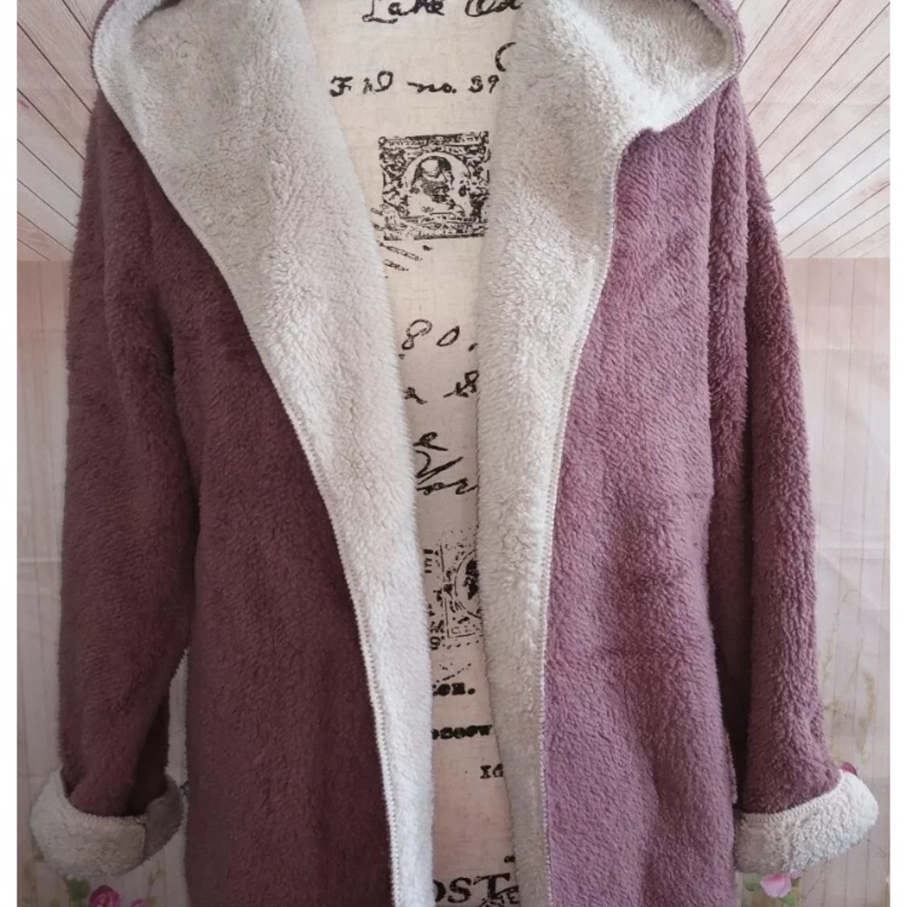 Faux Sherpa Casual Lounge Mauve Jacket Plush - Picture 6 of 7